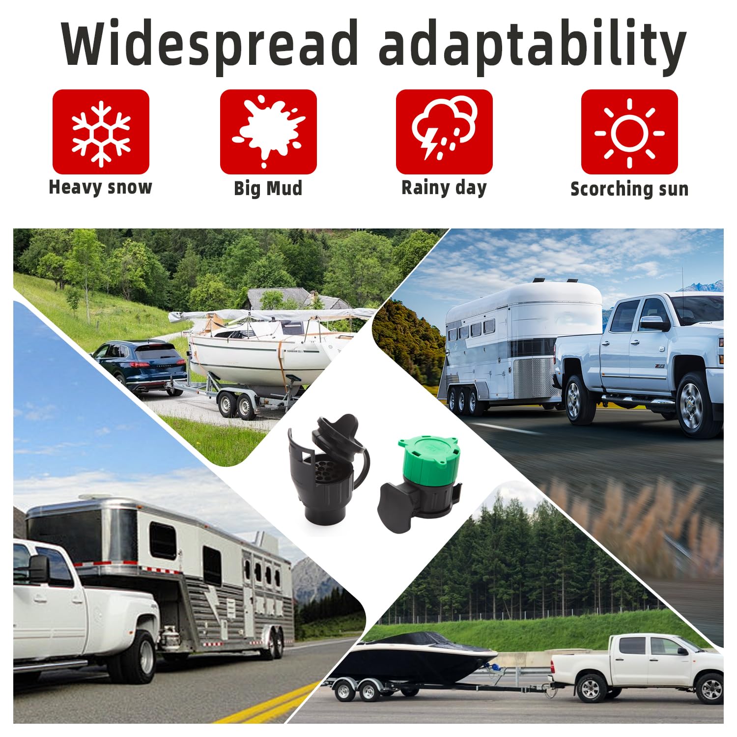 Adaptador de Remolque de 7 a 13 Pines y Adaptador de Remolque de 13 a 7 Pines - 12V - ISO 1724 e ISO 11446 - para Caravana Remolque Automóvil - Cubierta De Goma + Tapa Verde — view 6