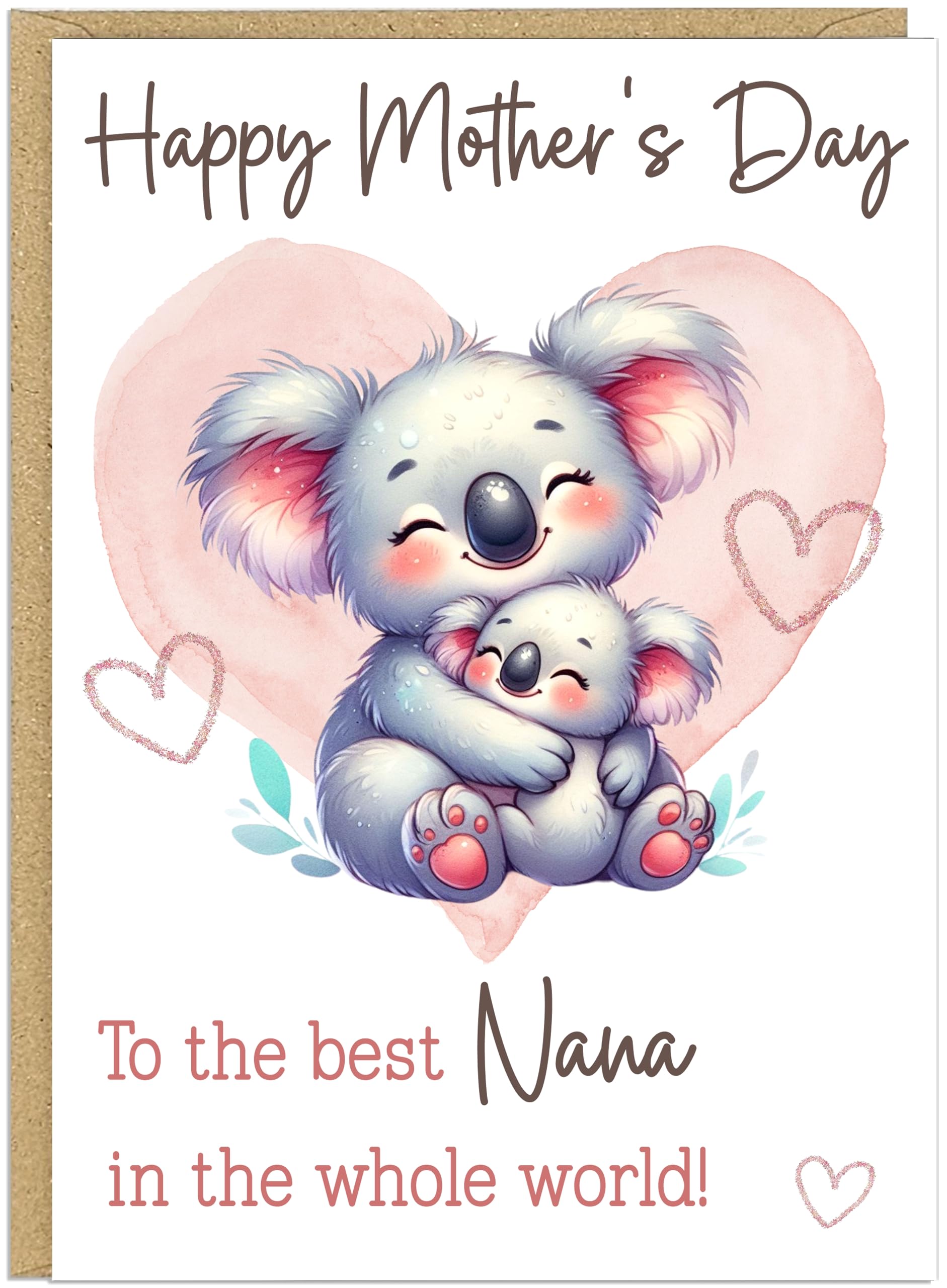 Personalised Happy Mother's Day Greeting Cards Custom Own Name For Mummy Mum Grandma Nanny Nan Best in World Cute Heart Animal Designs in A5 (Koalas)