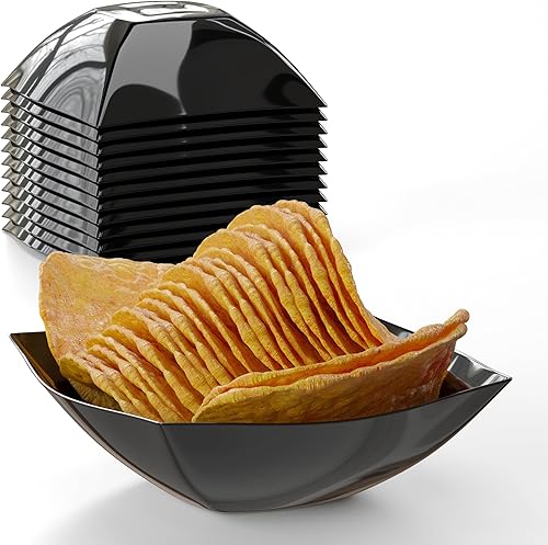 Exquisite Tazones desechables de plástico para servir, paquete de 12 cuencos de ensalada cuadrados de 8 onzas, cuencos de plástico negros para