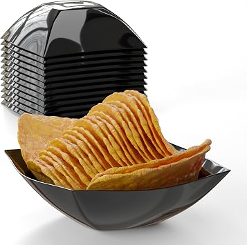 Exquisite Disposable Bowls Plastic Serving Bowls Pack Of 12 Square Salad Bowl 8 Oz Black Plastic Bowls For Parties Disposable Serving Bowls For Salad Bar Buffet Serving Candy Bowl & Bowl Set