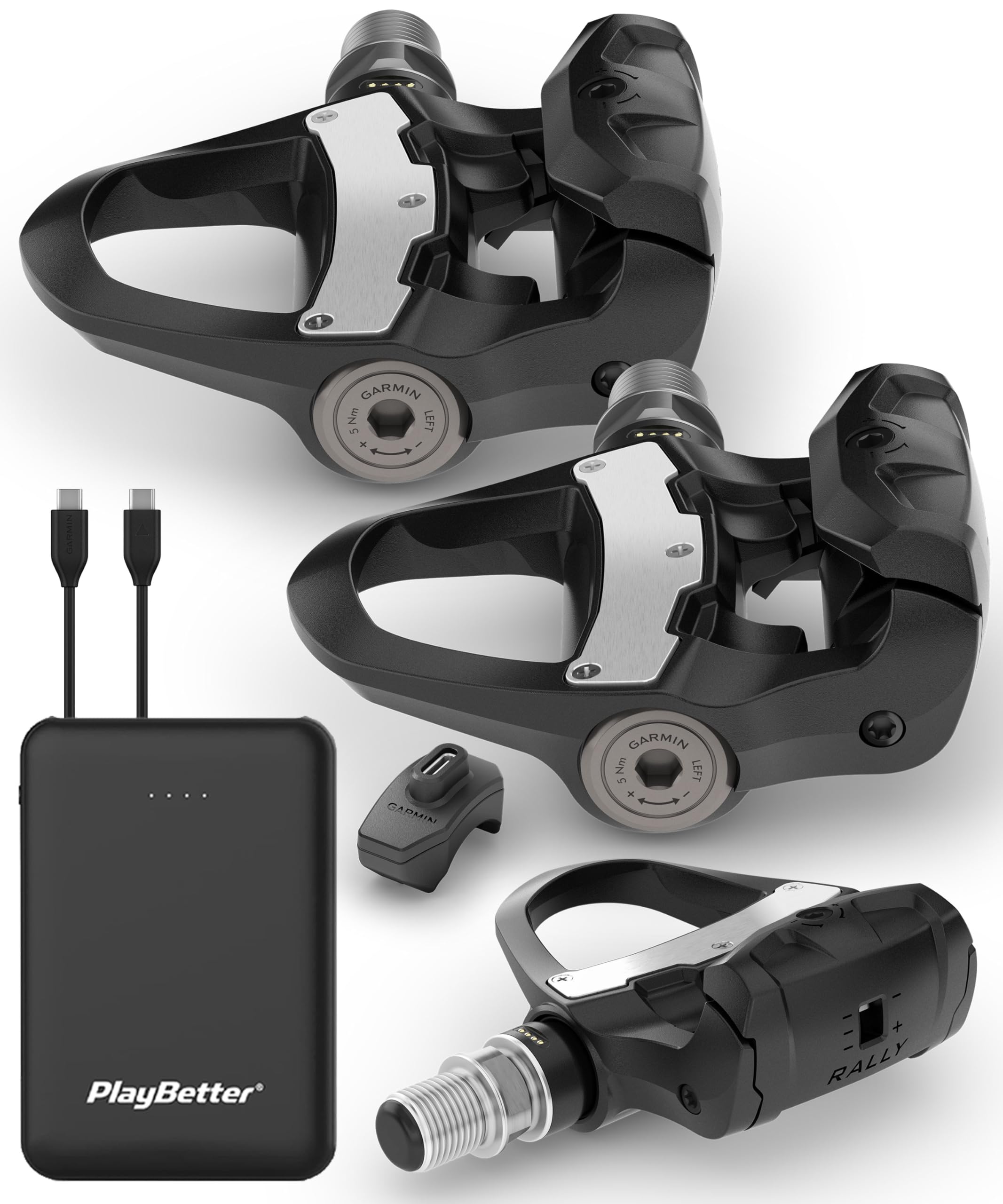 Garmin Rally RK110 Power Meter Pedals PlayBetter Portable Charger Bundle