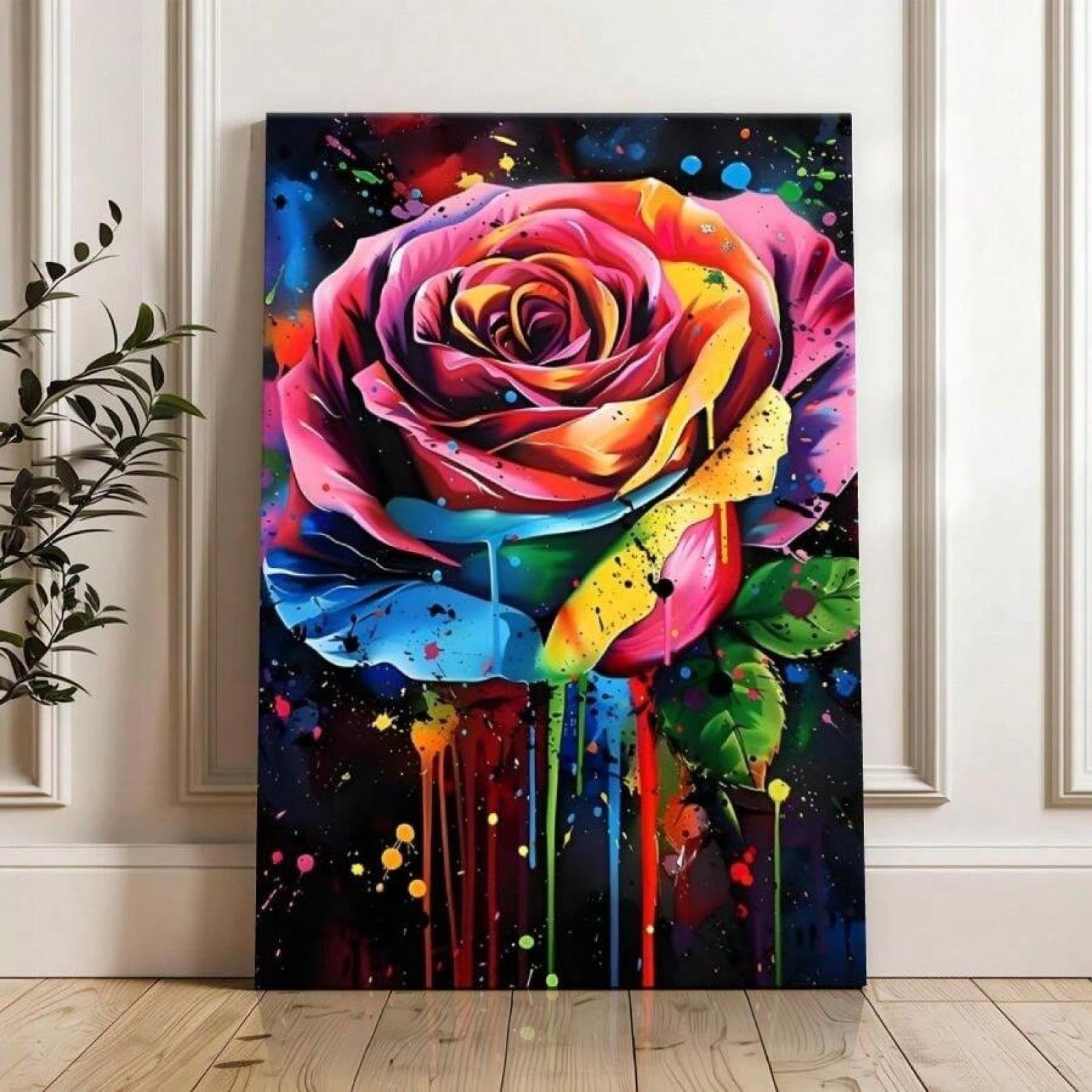 Peinture rose arc-en-ciel abstraite pour salon et chambre - 8