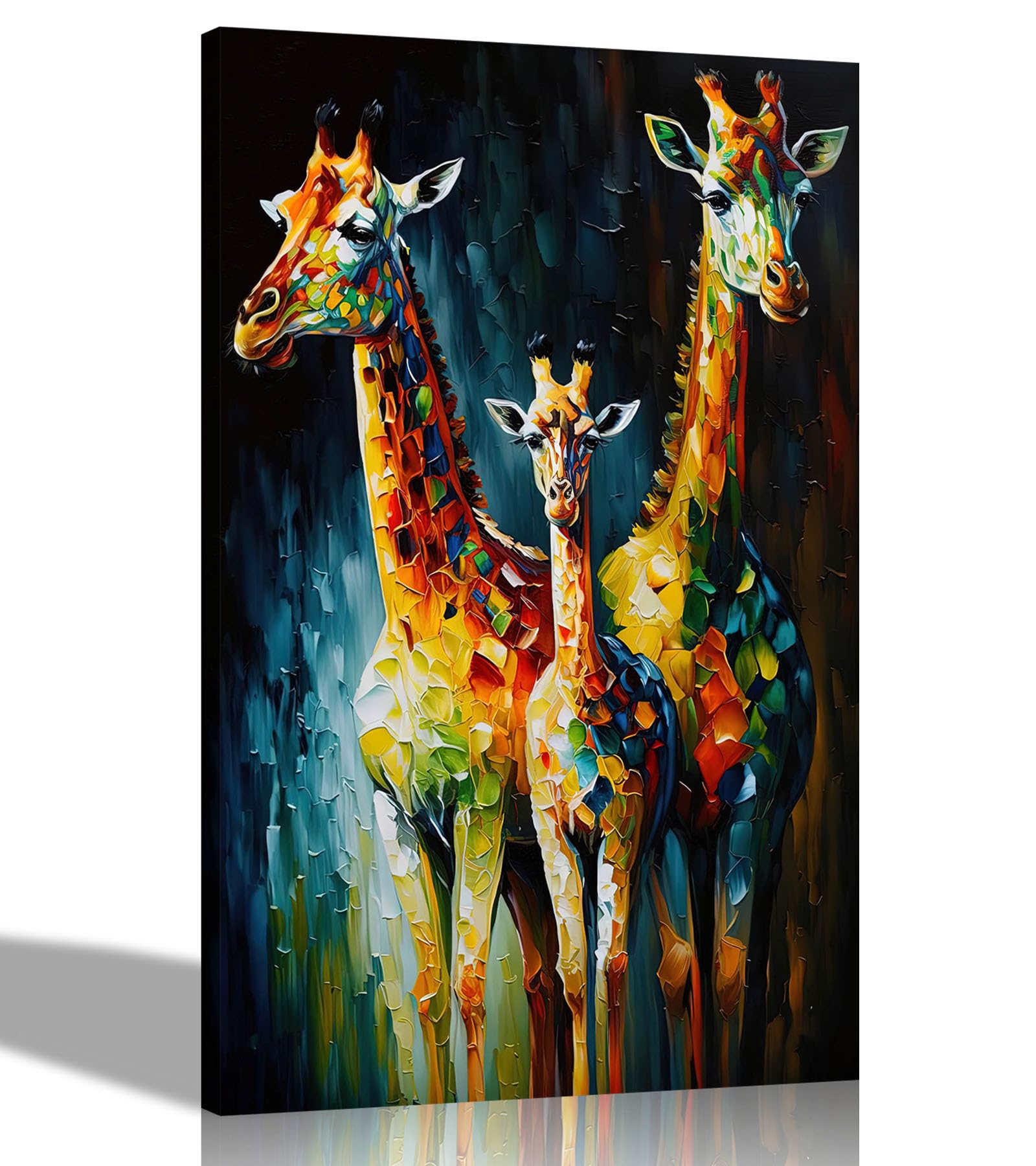 Artley Prints - Majestic Giraffe Family Canvas Wall Art | Framed Pictures for Living Room, Bedroom | Modern Prints Artwork 40 x 30cm (16 x 12 inches) A3