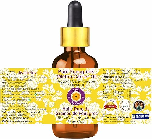 Miniatura 2 de Deve Herbes Pure Fenogreco (Methi) Aceite portador (Trigonella foenumgraecum) con cuentagotas de vidrio prensado en frío 1.0 fl oz (1 oz)