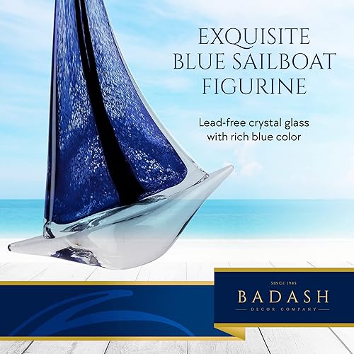 Miniatura 3 de Badash Escultura de cristal de velero azul estilo Murano 14 pulgadas de alto hecho a mano