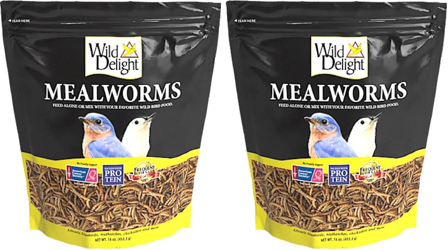 Wild Delight Mealworms Wild Bird Food, 16 oz Bag, Brown (Pack of 2)