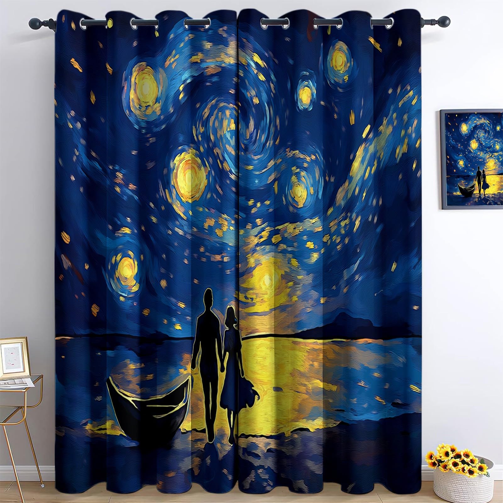 Rideaux occultants thermiques ciel nocturne L140xH175 cm | Lot de 2