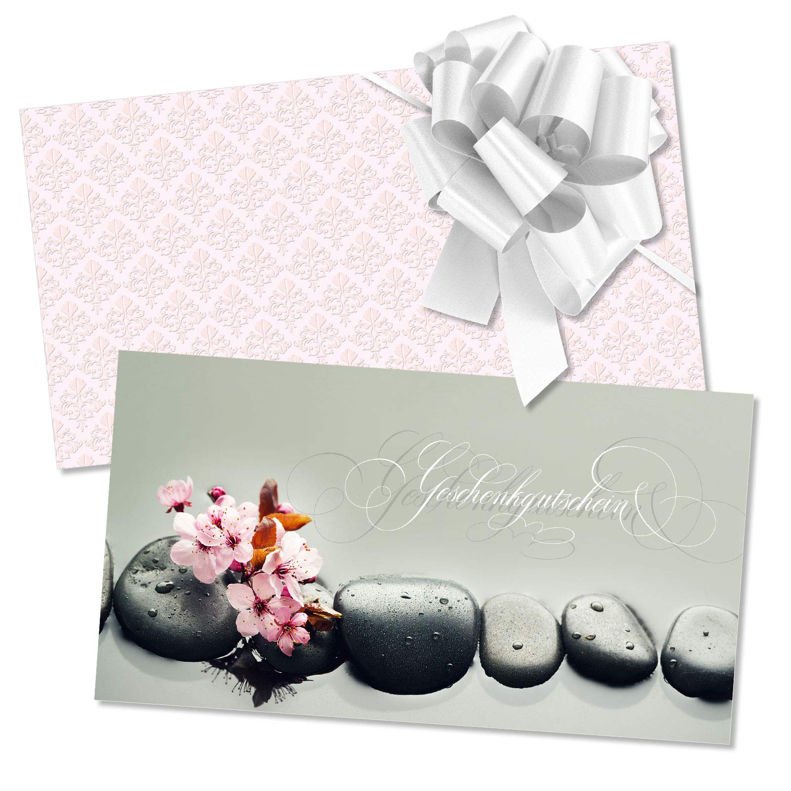 Gutschein-Set. 50x Gutschein + Kuvert + Schleife. Für Kosmetiksalon Kosmetik Wellness Spa Massageinstitute, blanko zum selber Ausfüllen.
