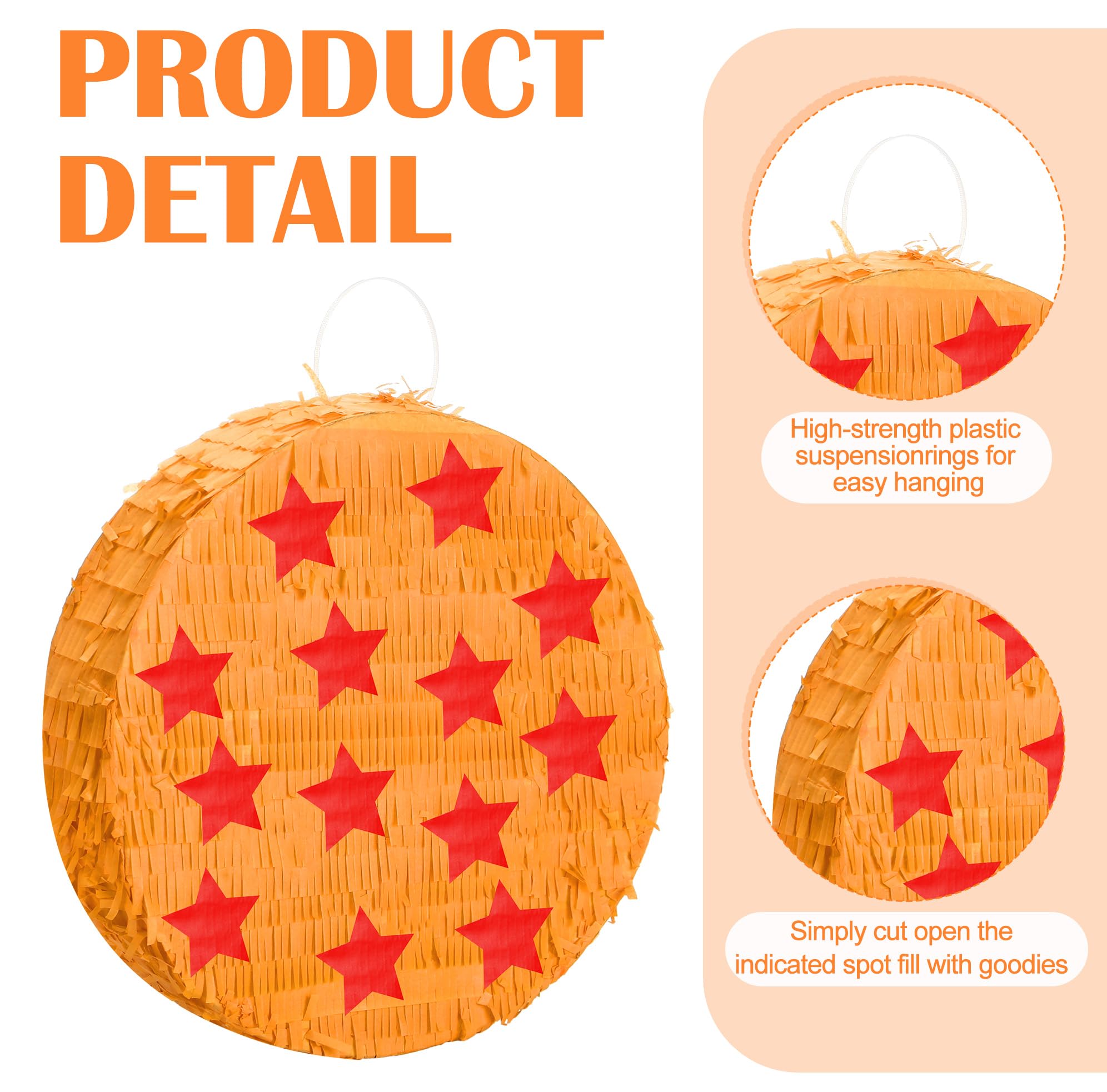 RoundFunny Piñata temática de anime, decoración de cumpleaños, estrellas amarillas y rojas con palo y confeti para decoración de fiesta, centro de mesa, accesorio de fotos, cumpleaños, aniversario
