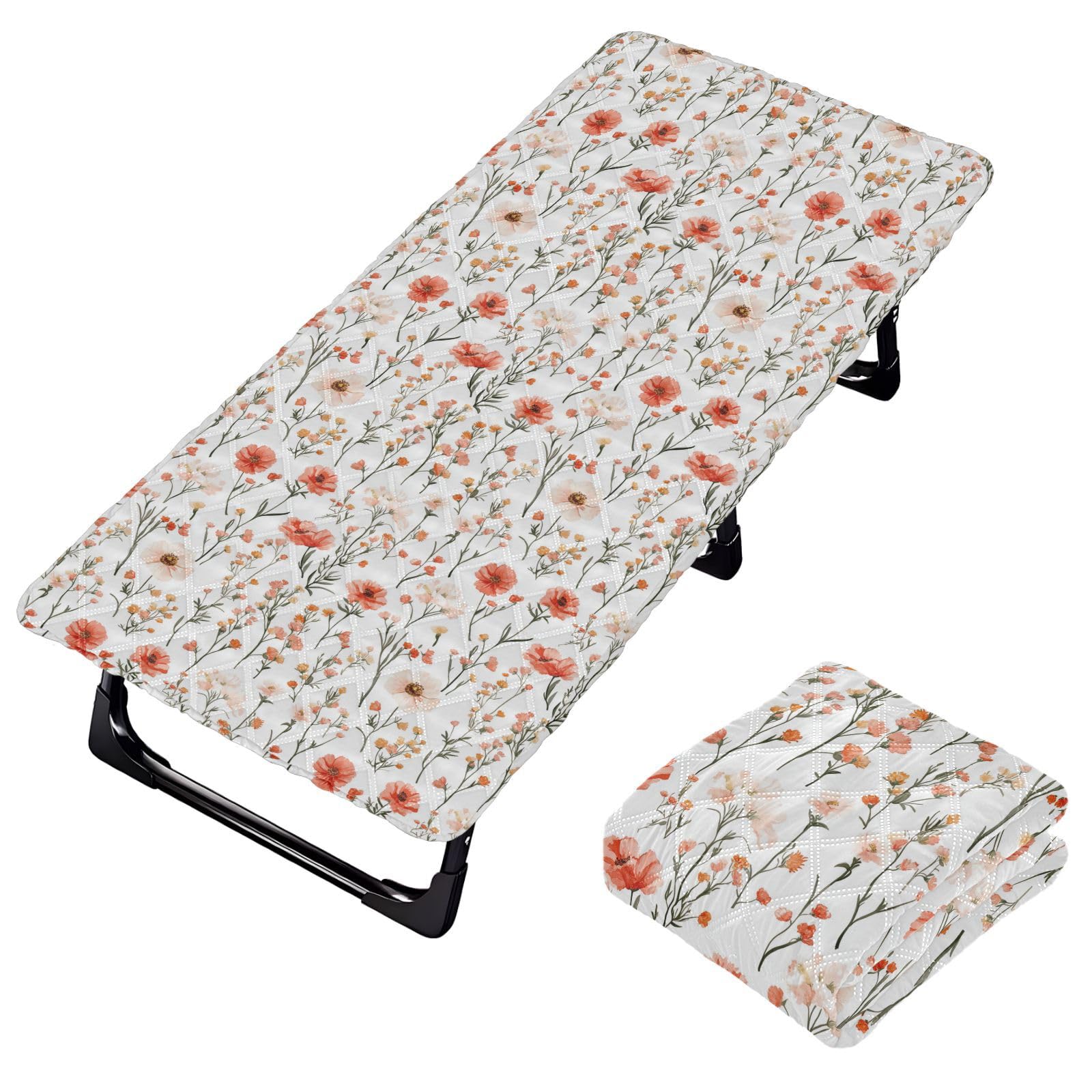Peach Florals White Toddler Bed Sheet Portable Soft & Comfortable Cot Sheet for Toddler Cot Bed for Kids Beach Cot 50' x 25' (Bed Not Included)