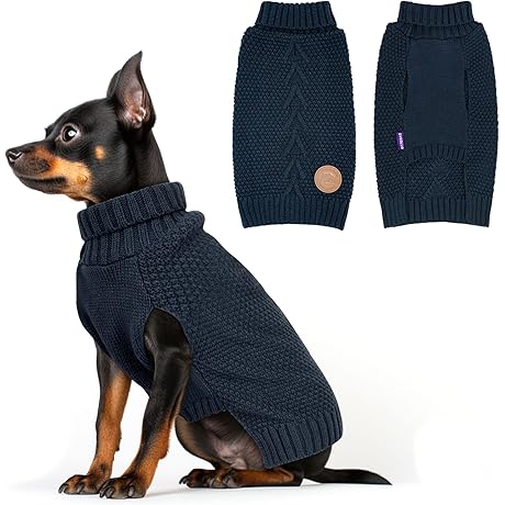 CYEOLLO Dog Sweaters for Small Dogs Turtleneck Knitted Sweaters with Leash Hole