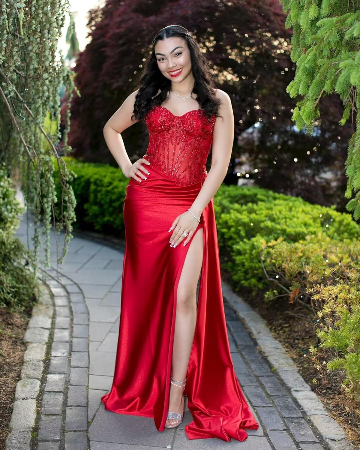 LORIE Corset Satin Prom Dresses 2026 Long Pleated Mermaid Sparkly Formal Evening Gown with Slit