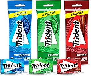 Trident Sugar Free Chewing Gum Variety Pack, Cinnamon, Spearmint & Original, 3 Packs of
