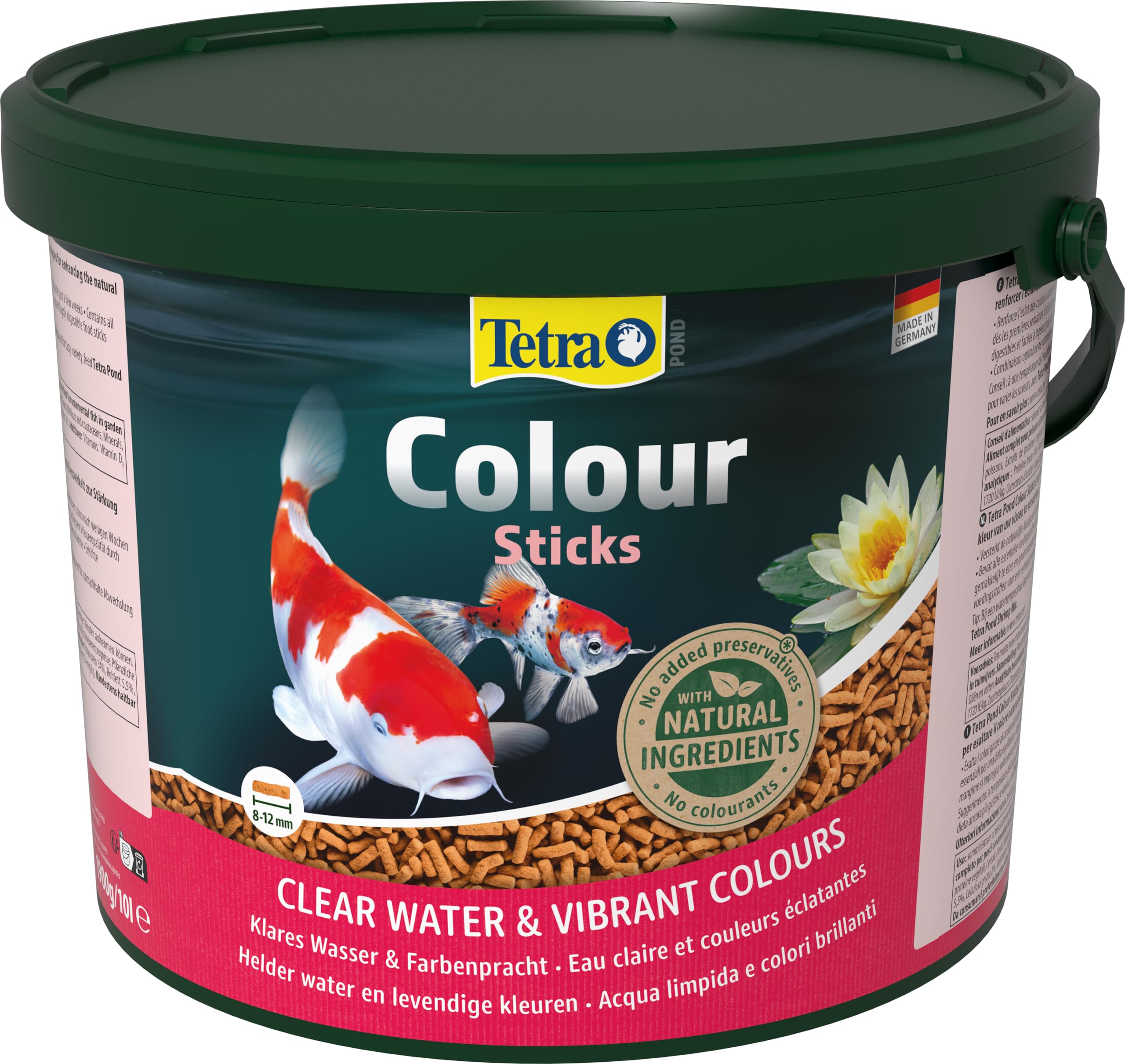 Tetra Pond Colour Sticks - Fischfutter für Teichfische, für natürliche Farbenpracht und klares Wasser im Teich, 10 L Eimer