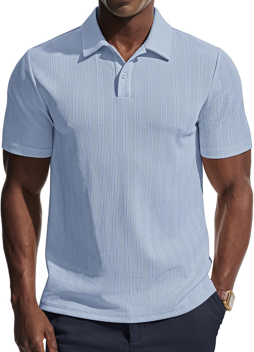 PJ PAUL JONES Mens Polo Shirts Short Sleeve Knit Polo Casaul Collared Polo Shirts Wrinkle-Free Golf Polo