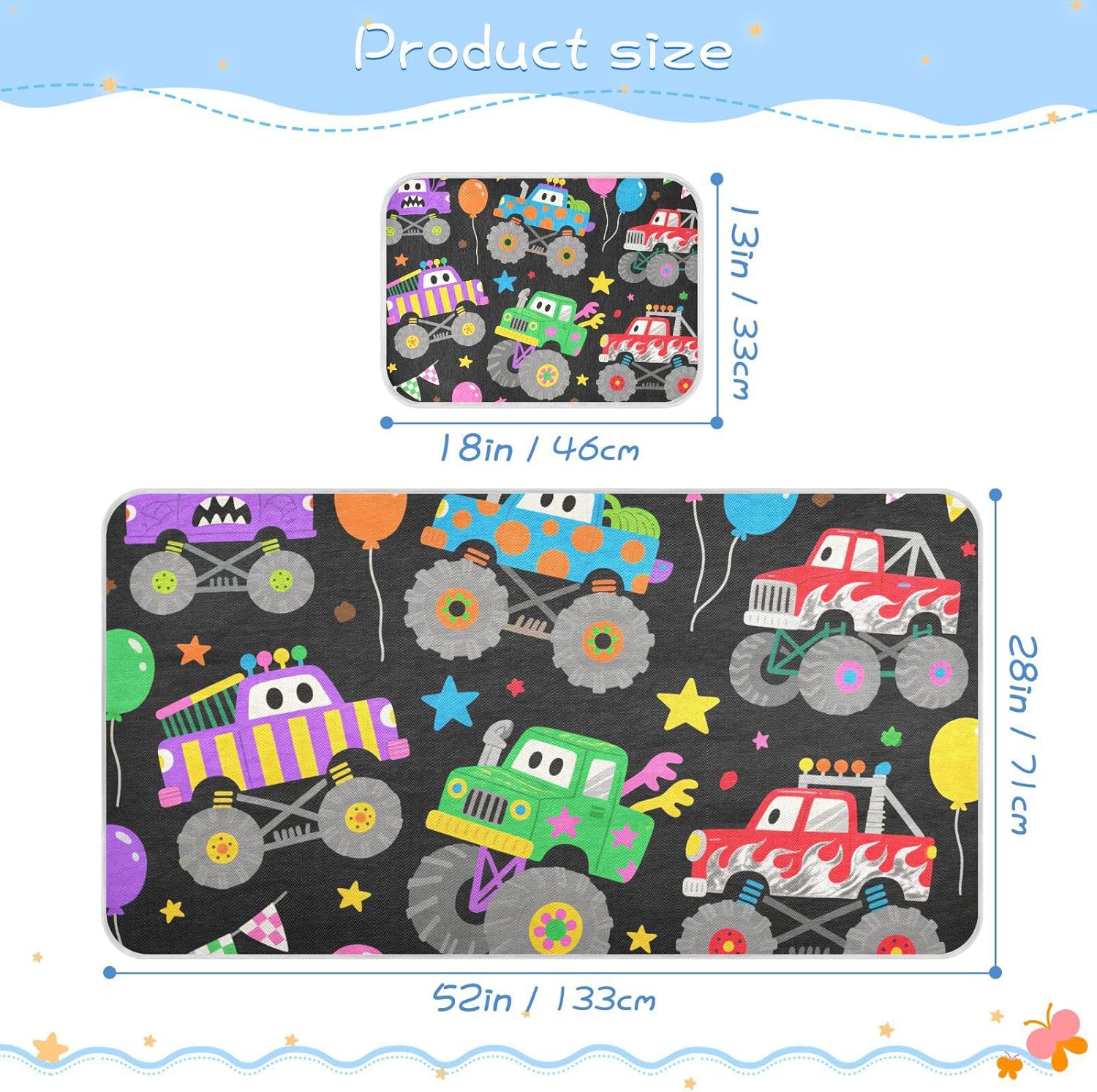 Cartoon Colored Cute Cars Cooling Baby Mattress Protector pad 28" x 52" Washable Pee Pads for Baby&Toddler