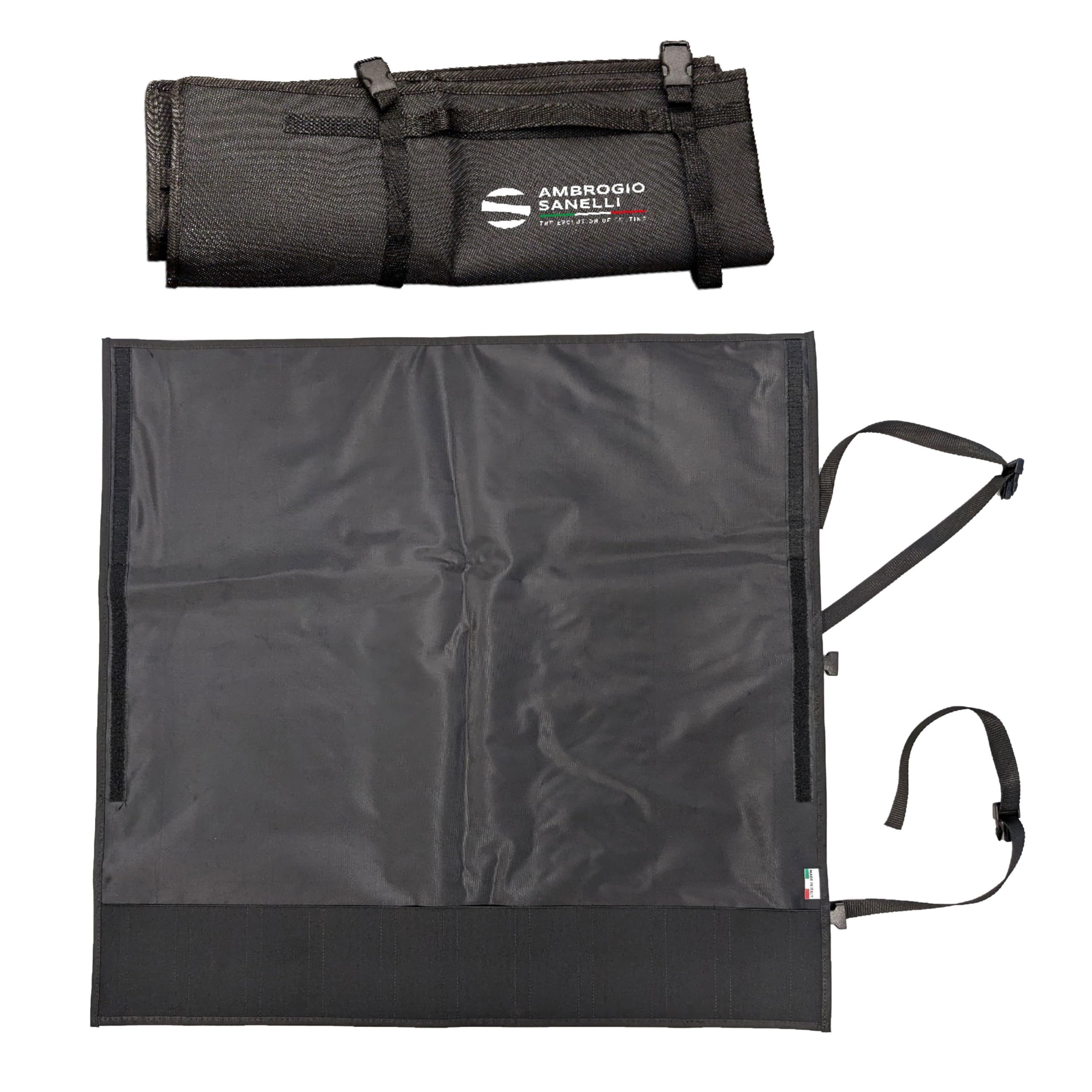 Ambrogio Sanelli, Rotolo Porta coltelli Chef, Custodia per 10 Coltelli/Accessori, Adatto per Lame fino a 30 cm, 2 Fibbie Regolabili e Maniglia per il Trasporto, Pratico e Sicuro, 75,5 x 72 cm