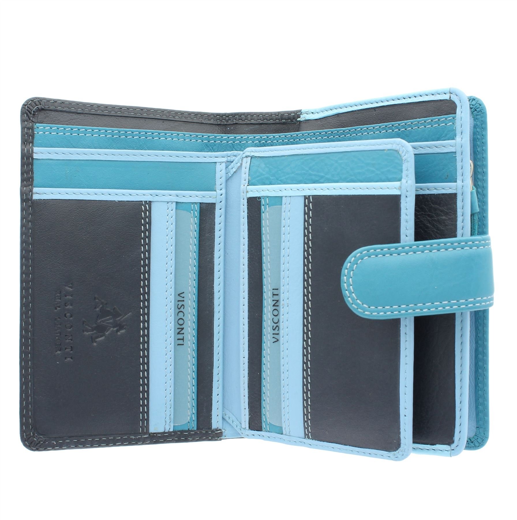 Portafoglio da Donna in Pelle Visconti Rainbow Stile RB51 RFID blocco Blu marino Multi