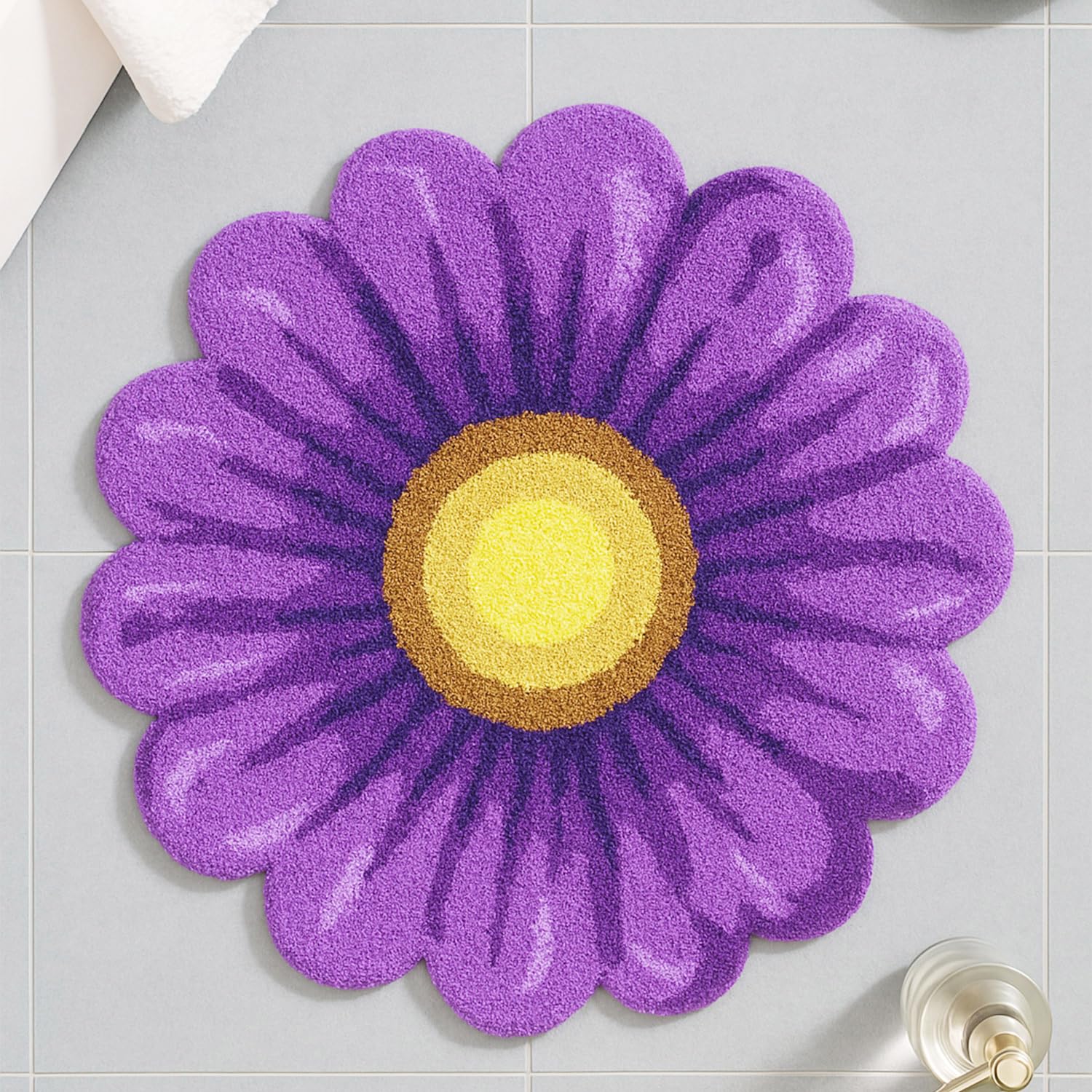 Feblilac Purple Flower Bath Mat, Soft Microfiber Non-Slip Bathroom Rug, Machine Washable Floral Mat for Living Room, Bedroom, or Kitchen, 25.6" x25.6