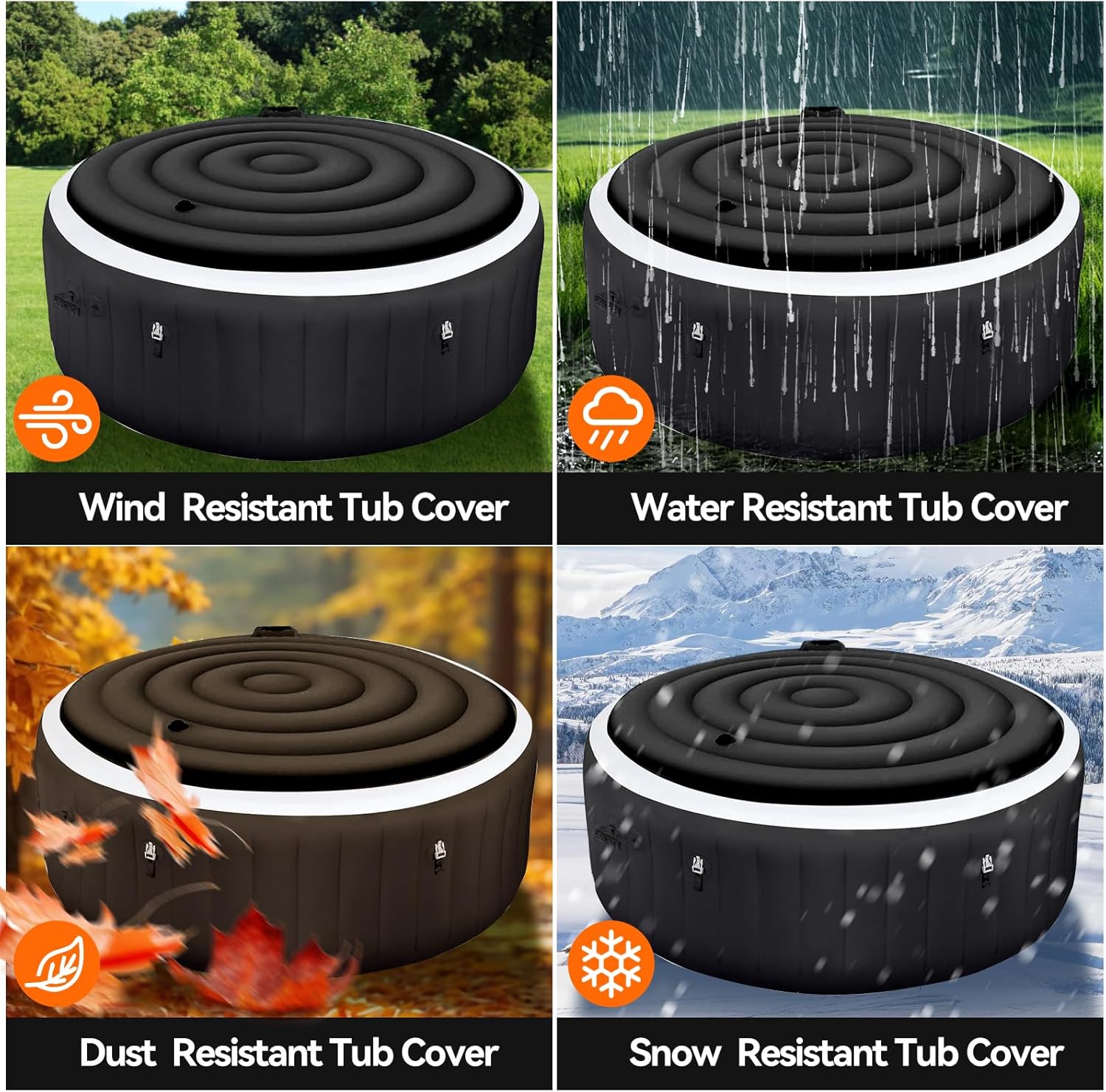 Inflatable Hot Tub Cover - 5.4FT, Anti Air Leakage, Thickened Replacement - Round, Black