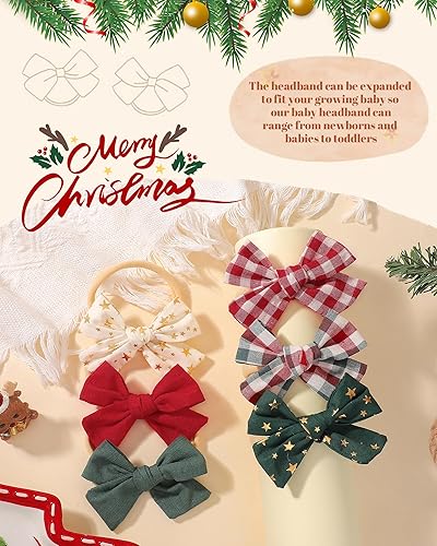 Miniatura 3 de doboi 6 diademas de Navidad para bebés, lazos para el pelo, estrellas de nailon, algodón y lino, accesorios para el cabello hechos a mano para