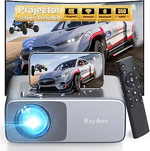 Raydem Video Projector 15000L 550ANSI Native 1080P 200" Display, 5G WiFi and Bluetooth 5.0, Outdoor Movie LED Overhead Projector Supports 4K, HD, Home Theater Projector Compatible with TV Stick,Phone