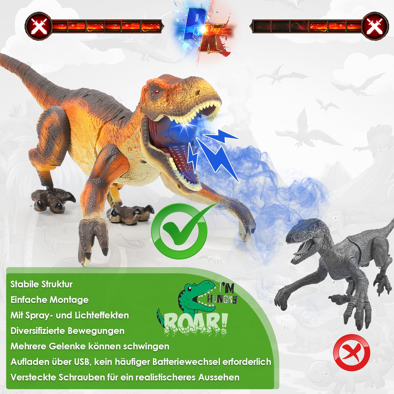 ZWOOS Dinosaurusspeelgoed, 2,4 G op afstand bestuurde dinosaurus, Indominus Rex speelgoed vanaf 3 jaar, met gloei-, sproei- en aanraaksensoren, ideaal voor kinderverjaardagscadeaus en