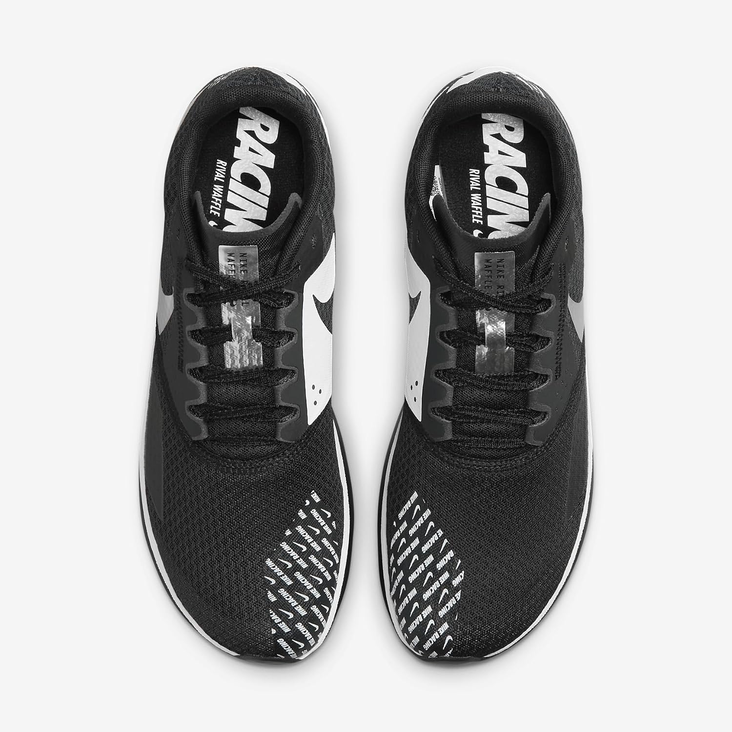 Nike Rival Waffle 6 Road and Cross-Country Racing Shoes (DX7998-001, Black/Dark Smoke Grey/White/Metallic Silver) Size 2