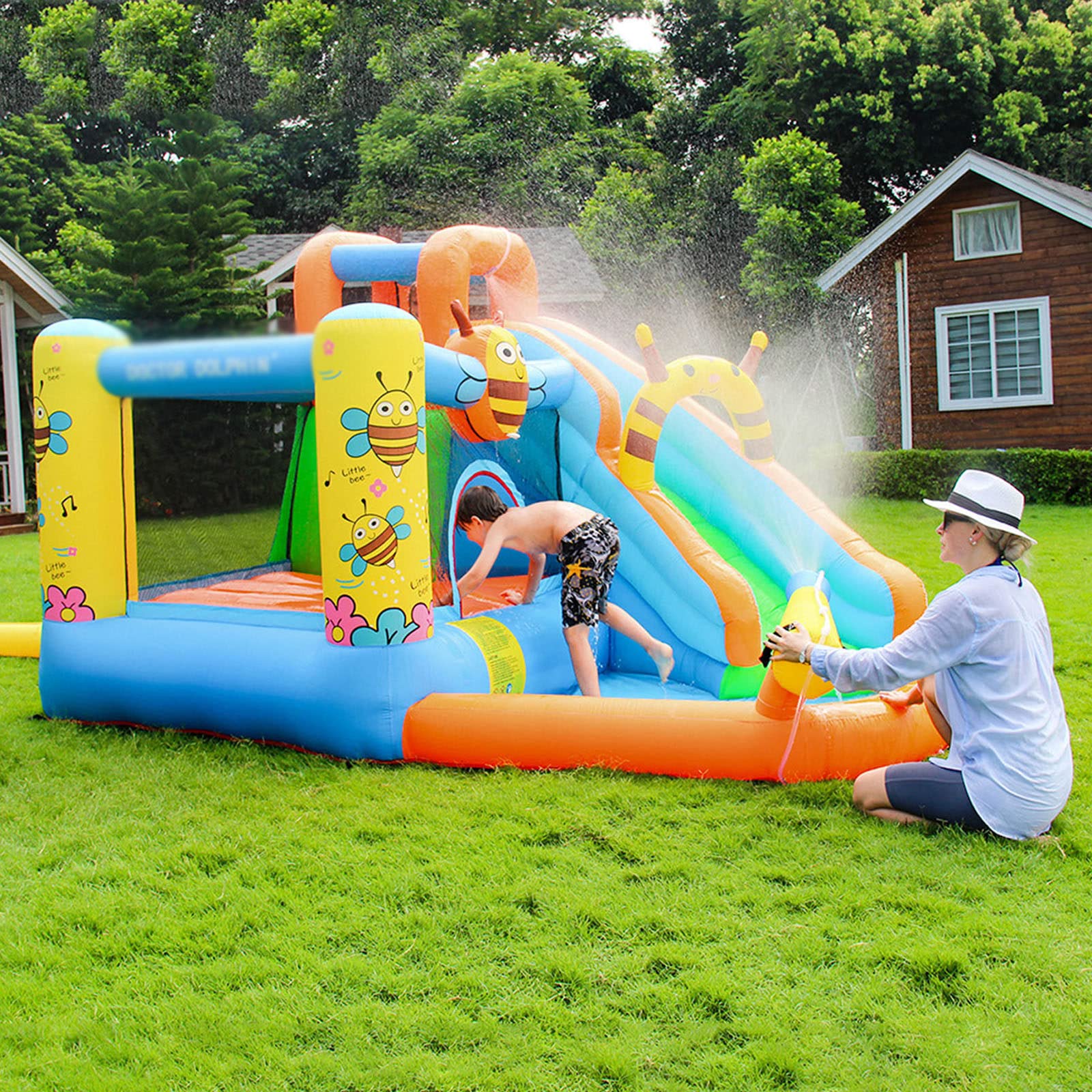 Inflatable Slide Water Park Bounce Paddling Pool,Inflatable Pool Slide For Outdoor Party,Swimming Pool Slide Jumping Castle,Kids Pool Inflatable Water Slide,Naughty Castle Gift for Kids