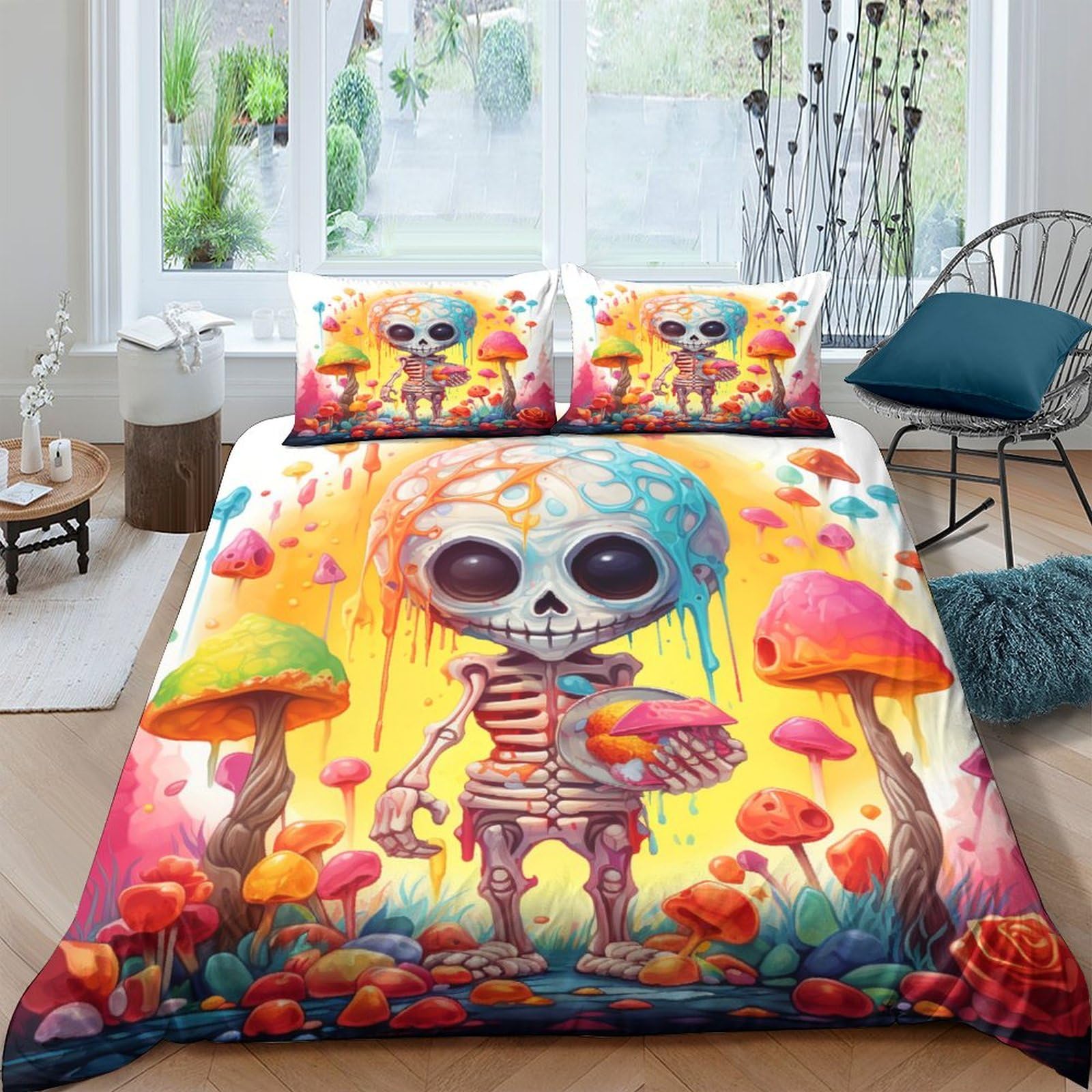 Housse de couette élégante 220x240 motif squelette finitions haut de gamme