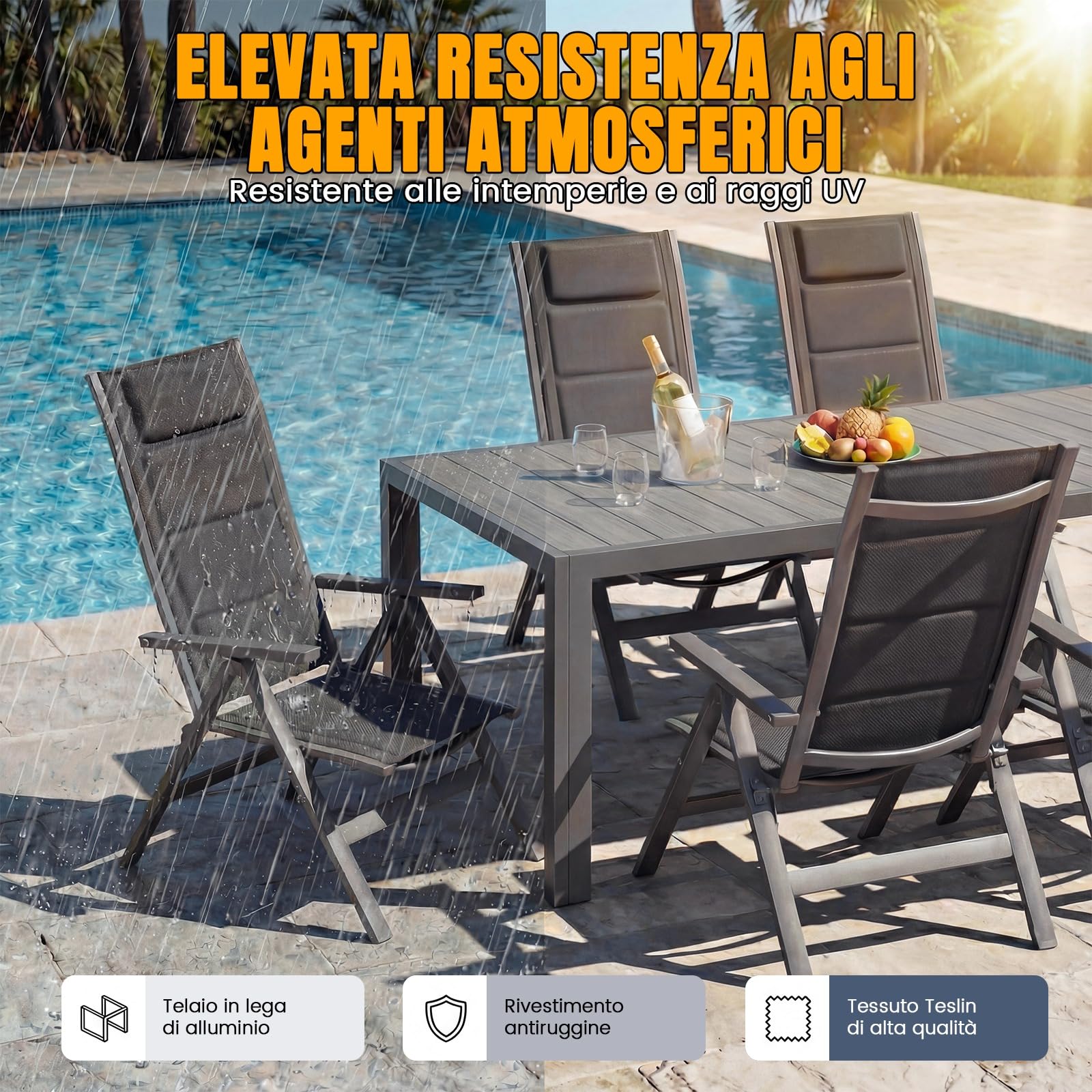Devoko Set 2 Sedie da Giardino Pieghevoli in Alluminio Regolabile 7 Posizioni Schienale Alto