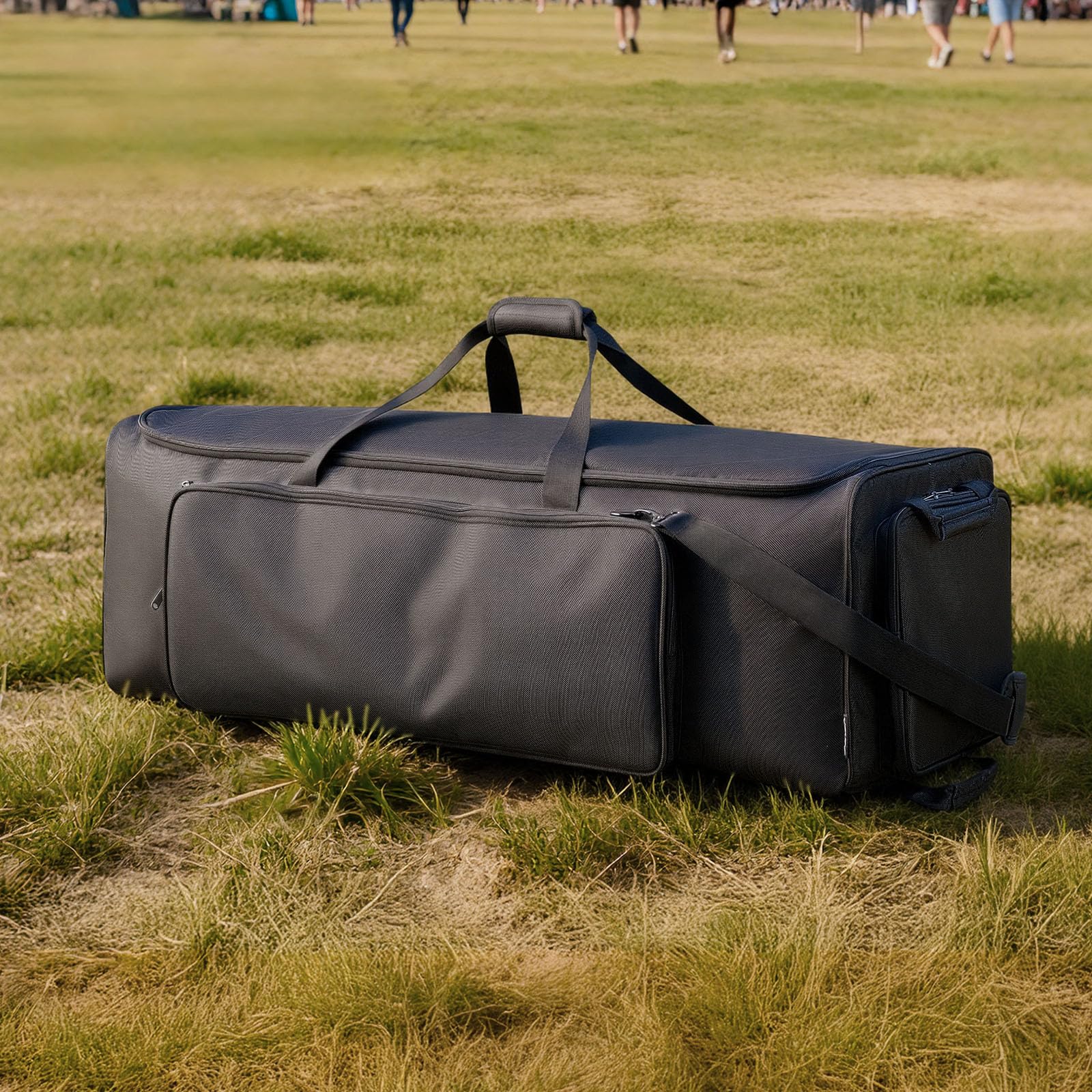 VEVOR Borsa Organizzatore Cavi DJ con Ruote in 1680D, per il Trasporto di Attrezzature per Batteria, Custodia con Maniglia Robusta, Cerniera Resistente, Ruote in PVC Liscio, Tasche Multiple, Nero