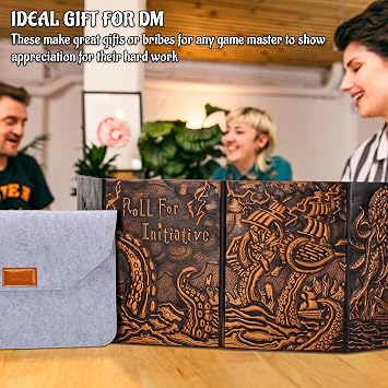 CZYY DND Dungeon Master Screen أربعة لوحات مع جيوب ، جلد صناعي ثلاثي الأبعاد منقوش بـ Cthulhu - يتضمن إدراج شاشة DM وحقيبة تخزين