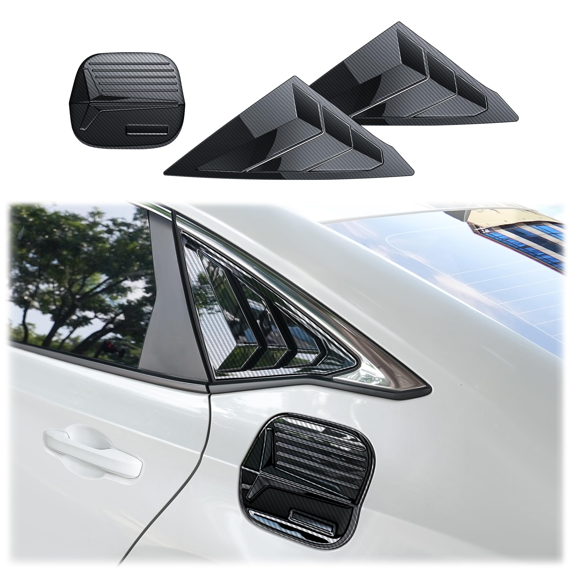 for 11th Gen 2022-2026 Honda Civic Accessories, 3pcs Trim Set - Rear Quarter Triangle Window Louver Covers &amp; Fuel Tank Cover (Fits Sedan Only/Not for Hatchback) (Carbon Fiber)