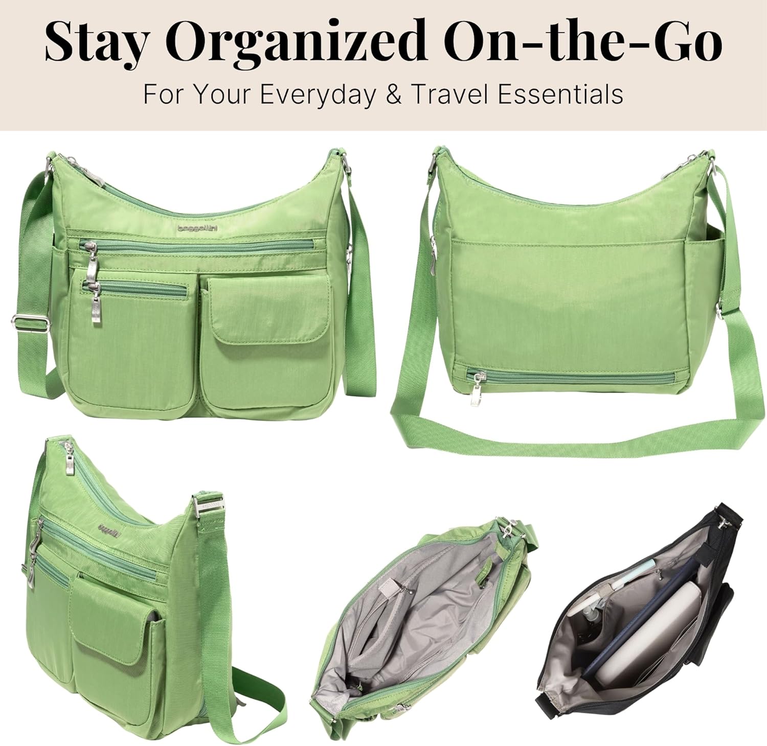 Baggallini womens Everywhere Bagg Crossbody Women 11x9 Lightweight Nylon Hobo Water-resistant Travel Bag W/Rfid - Image 5