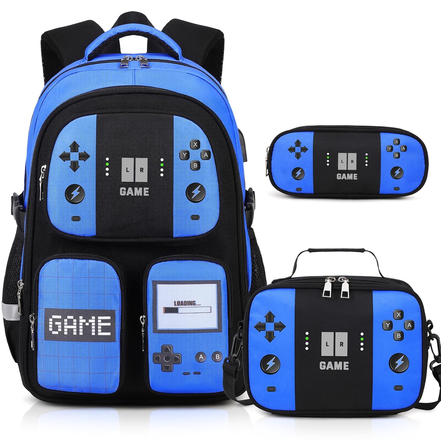 Gamer Backpack for Boys 3PCS Boys Backpack with Lunch Box Pencil Pouch Waterproof School Bags for Boy Kids