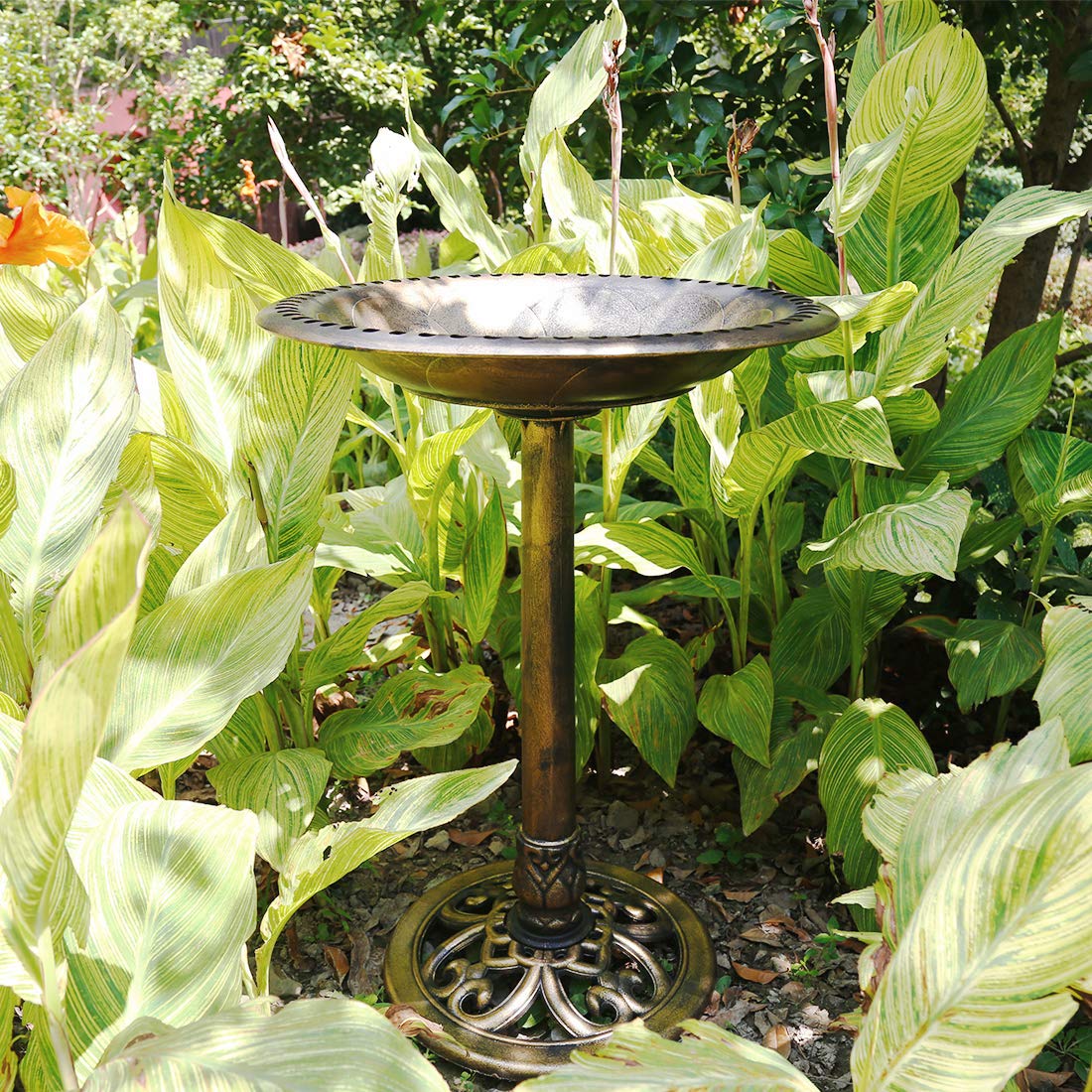 VIVOHOME Baño para Pájaros de Poliresina con Fuente Solar 2 en 1 Baño para Pájaros Antiguo para Jardín al Aire Libre Cuenco para Beber y Comer Pájaros Silvestres — view 6