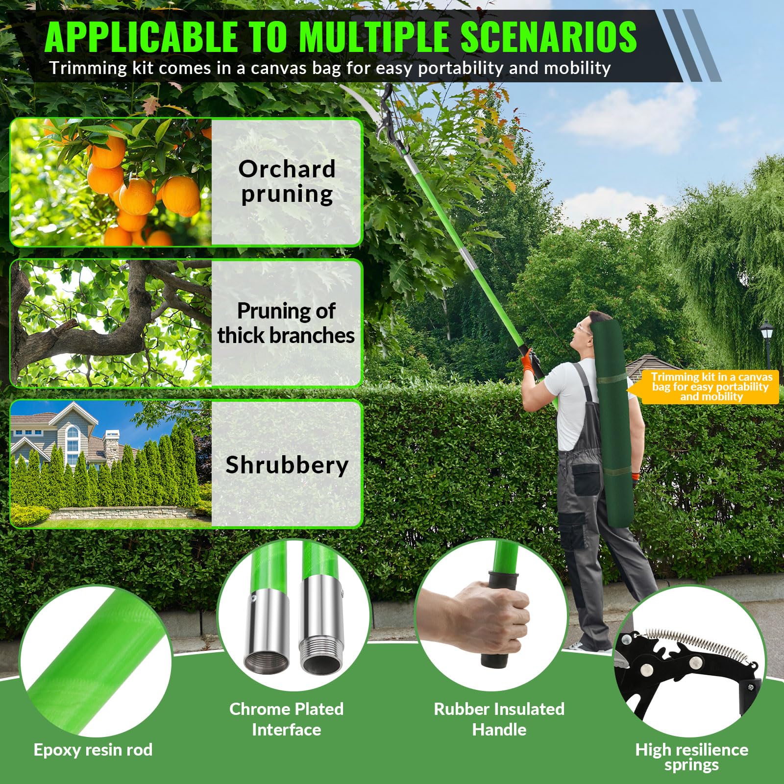 9M Sega Per Alberi Con Manico Telescopico,Cesoia Per Potatura Manuale,Regolabile in Altezza Attrezzi da Giardinaggio Altezza Per Segare e Cesoiare