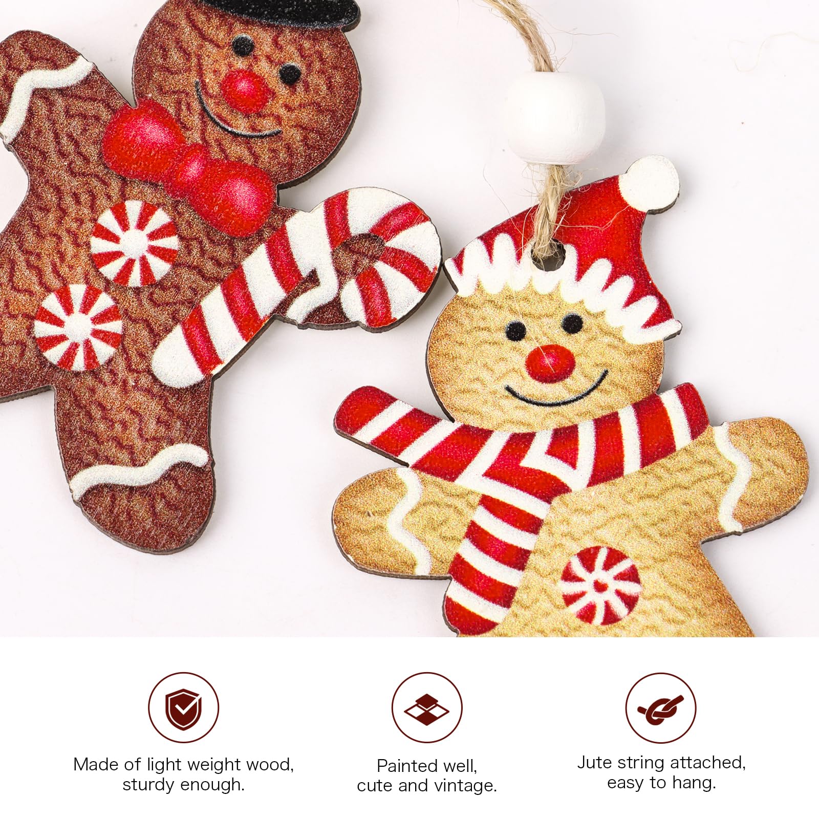 Wakauto 12 Stück Lebkuchenmann Christbaumschmuck - Weihnachtsbaum Anhänger Ornamente 7x5,5cm