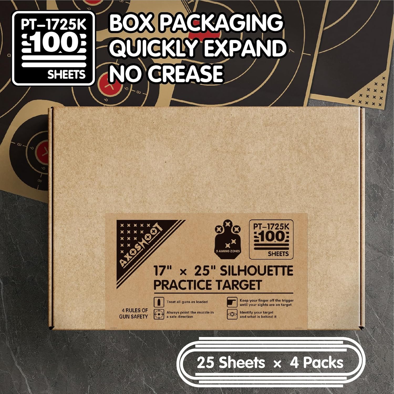 Sight in Shooting Targets Paper, 17x25 Inch-140gsm, Low-Glare, 1x1 inch Grid, Multi-Zone Bullseye for Rifle, Pistol, Airsoft Scope Sighting - Indoor/Outdoor Shooting Target Range