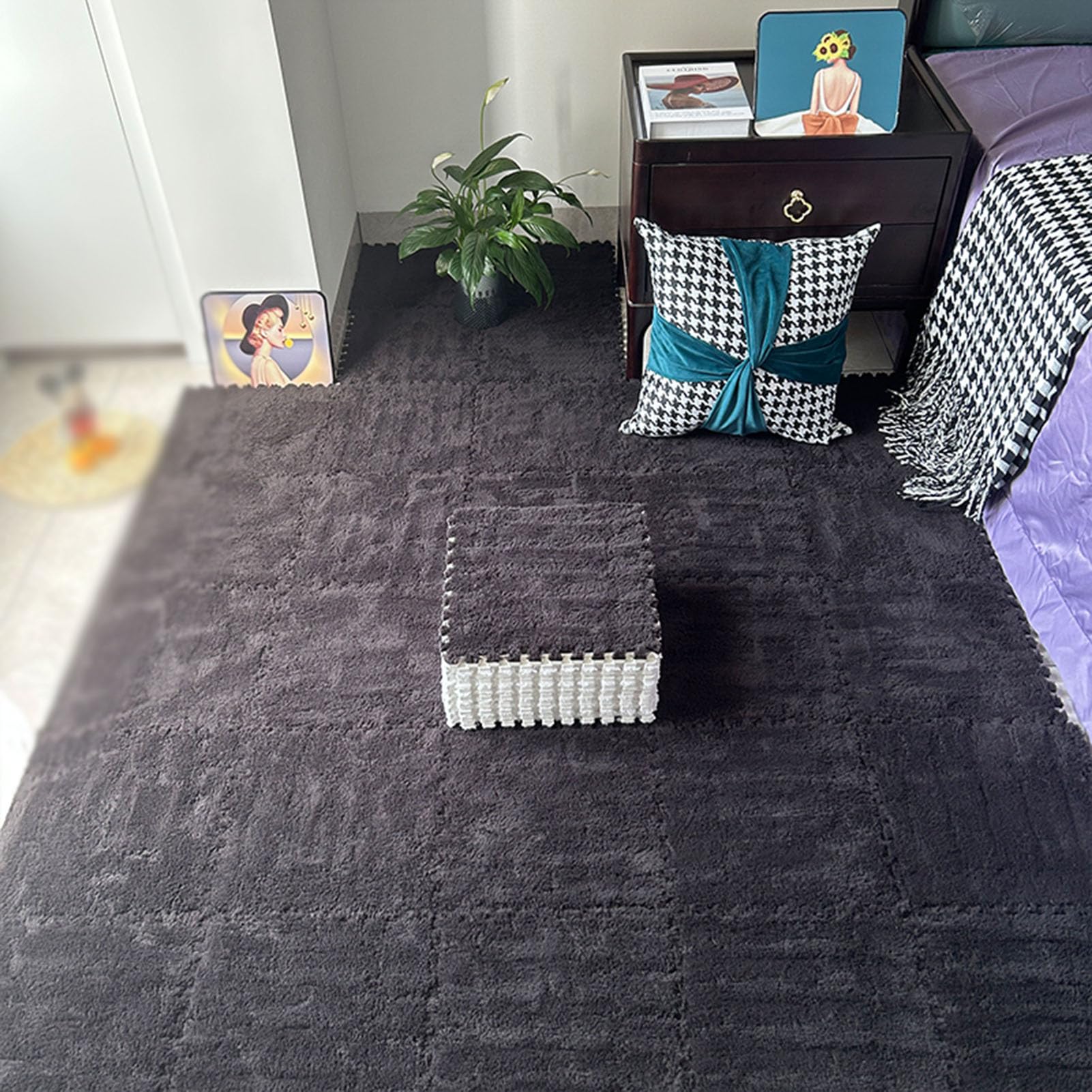 10 sztuk maty piankowej Incaster, 12 x 12 cali pogrubione kwadratowe puzzle piankowe płytki dywanowe, miękka i puszysta mata antypoślizgowa DIY (kolor: czarny)