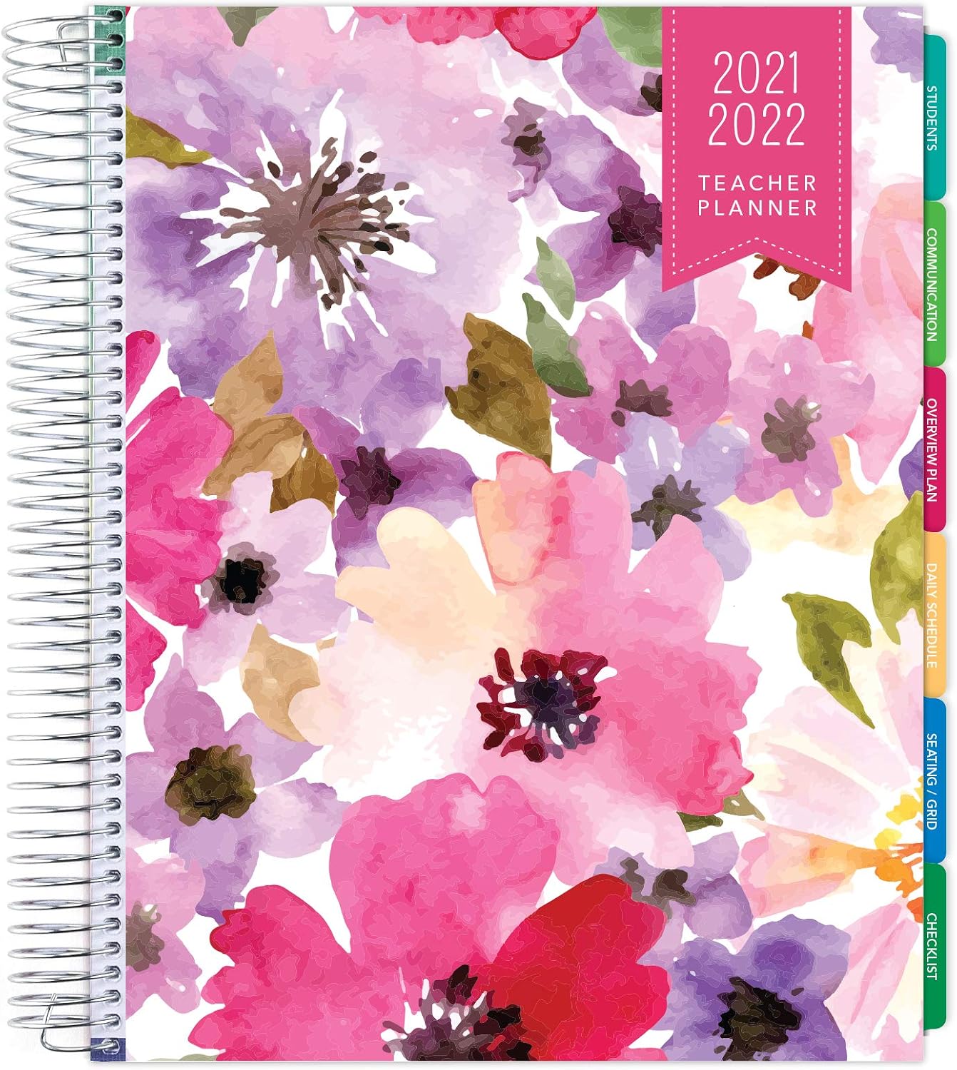 Deluxe 2021-2022 Dated Teacher Planner: 8.5"x11" Includes 7 Periods, Page Tabs, Bookmark, Planning Stickers, Pocket Folder Daily Weekly Monthly Planner Yearly Agenda (Spring Floral)
