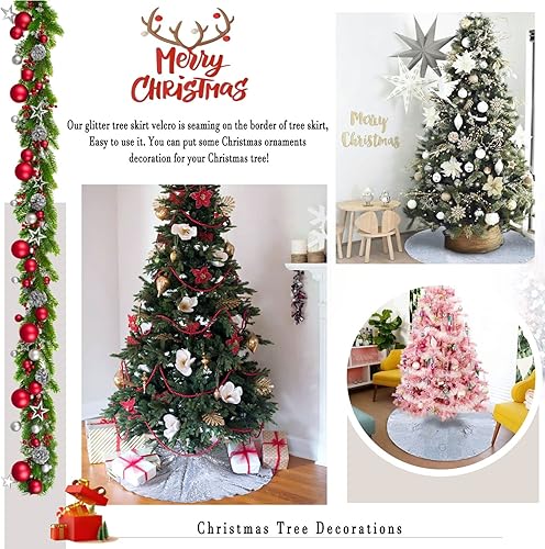 Miniatura 3 de Faldón para árbol de Navidad de 48 pulgadas, redondo, con lentejuelas plateadas, decoraciones de Navidad.