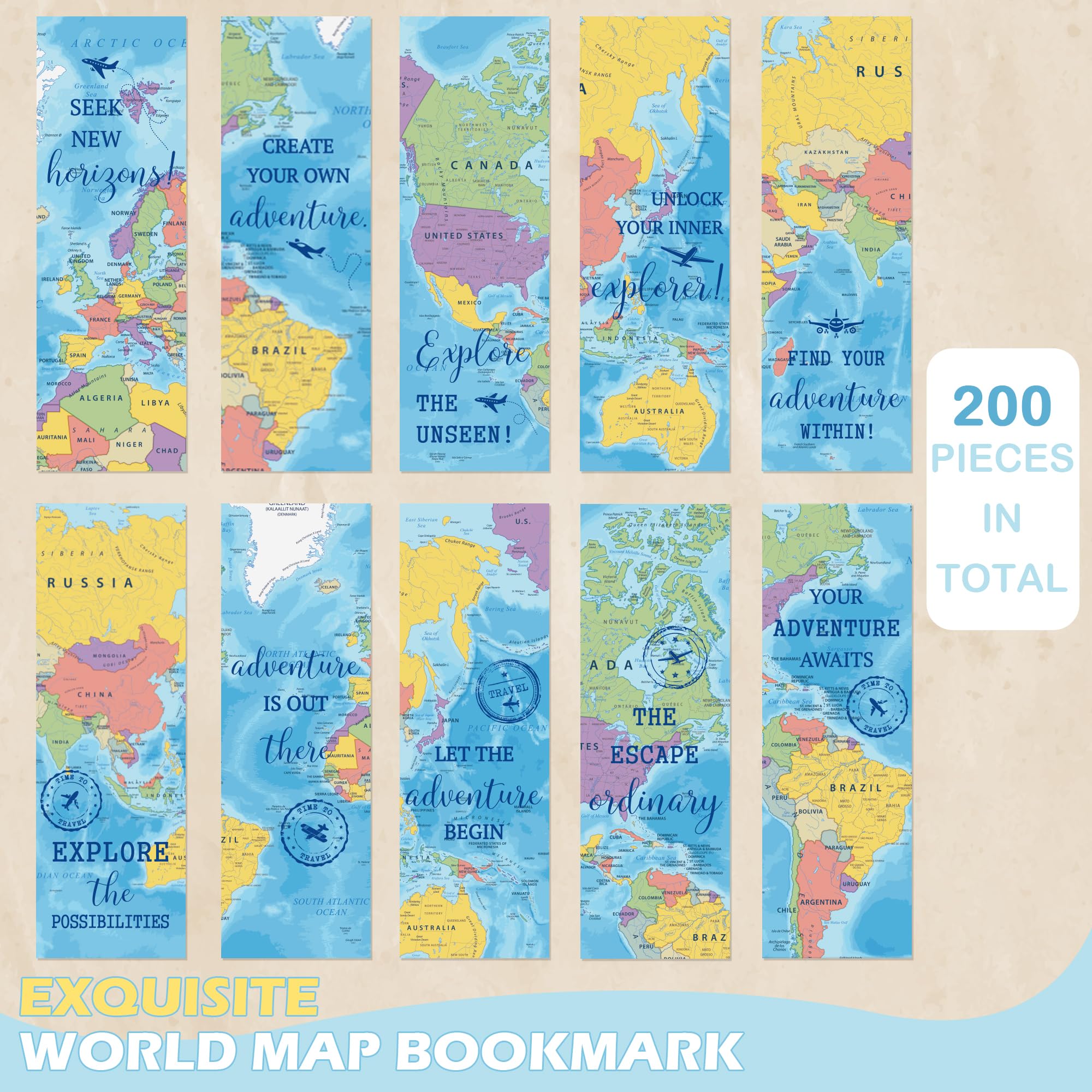 Zakładki dla mężczyzn, 200 szt. zakładek na prezenty z mapą świata, dekoracja klasy geografii świata, luzem zakładki dla miłośników książek, zakładki dla miłośników czytania, prezenty z