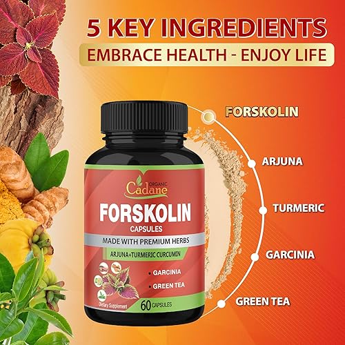 Miniatura 5 de Forskolina Suplementos Cápsulas con cúrcuma curcumina, Arjuna, Garcinia Cambogia, Té Verde - 60 Cápsulas