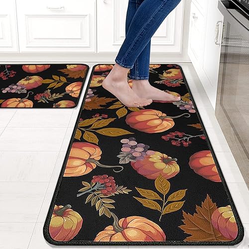 Miniatura 2 de Juego de 2 alfombras y tapetes de cocina de calabaza de otoño, alfombras de cocina de Acción de Gracias, decoración de cocina de otoño, tapete