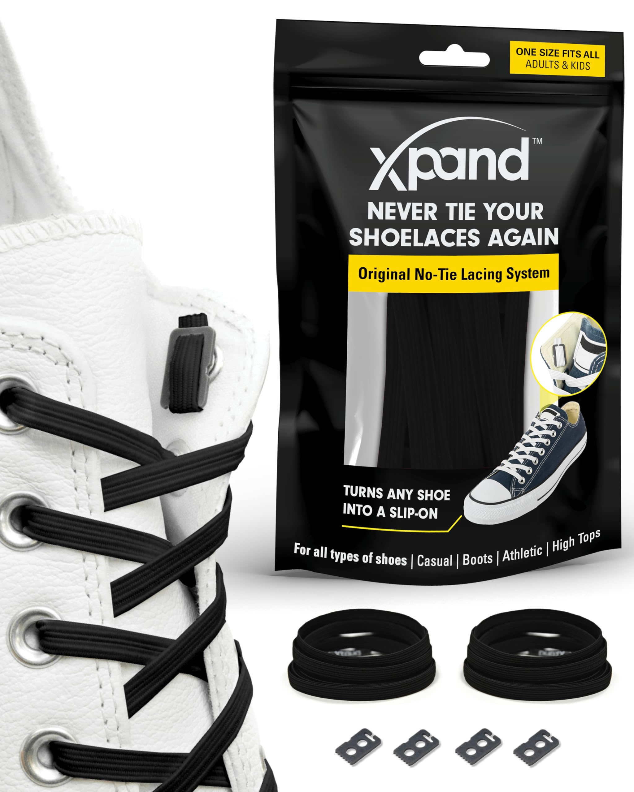 No Tie Shoelaces System with Elastic Laces - One Size Fits All Adult and Kids Shoes