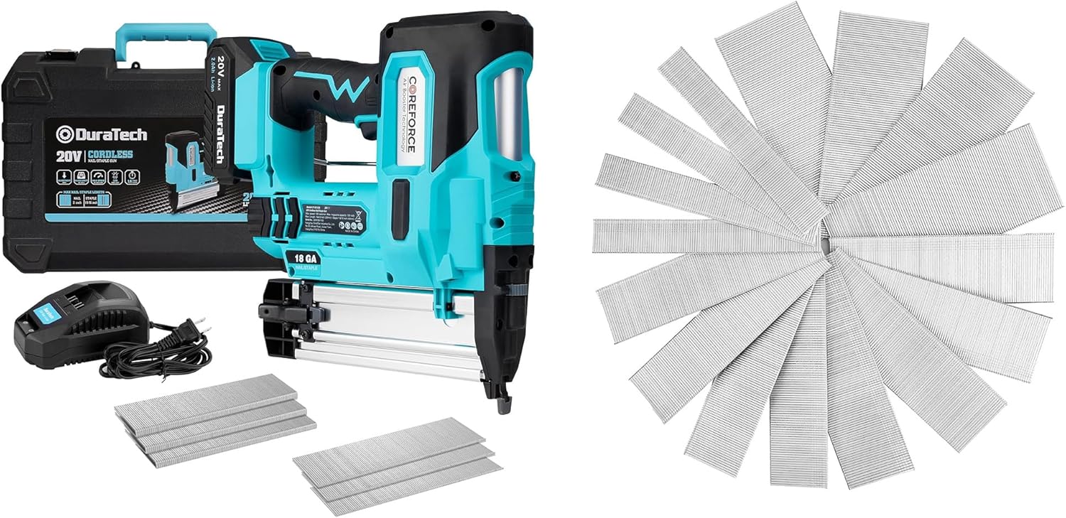 DURATECH 20V Cordless Brad Nailer & 6000 Count Universal Brad Nails (2'',1-1/2'',1-1/4'', 3/4'')