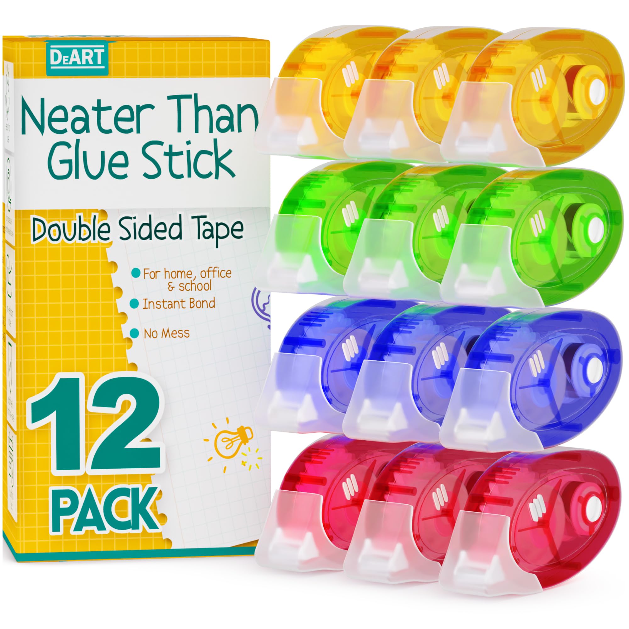 12 Pack Double Sided Tape Roller, Scrapbook Supplies, Glue Tape Roller for Crafts, School Office Journaling Supplies, Double-Sided Permanent Adhesive Tape Runner for Scrapbooking (0.31 in X 26.25 ft)