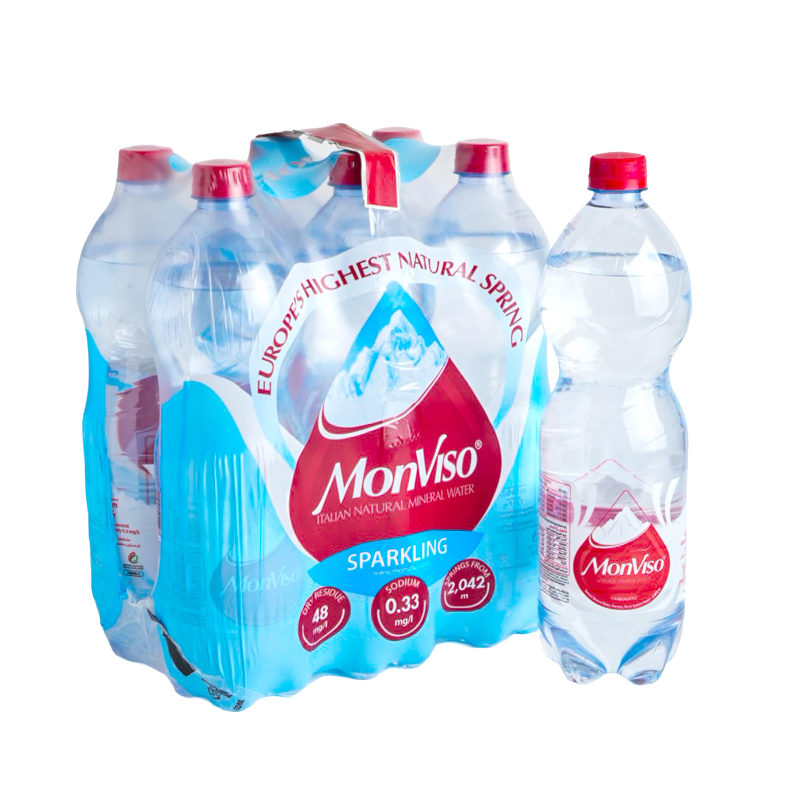 Monviso Sparkling Natural Mineral Water - 1L - Pack Of 6